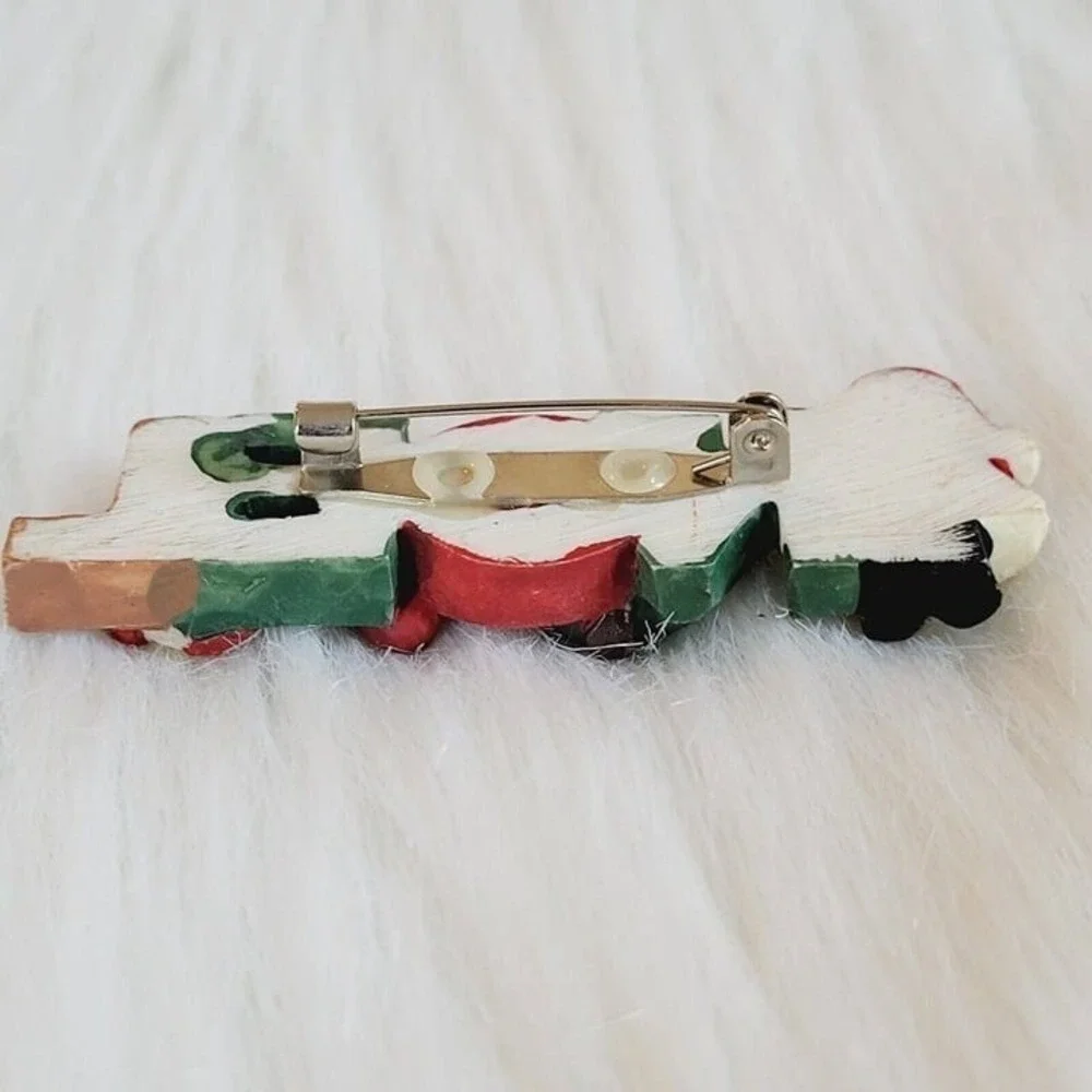Vintage Noel Santa Claus Christmas Tree Stocking Brooch Pin 2.75